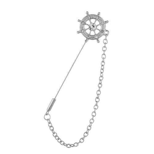 Silver Wheel Ring Brooch With Chain