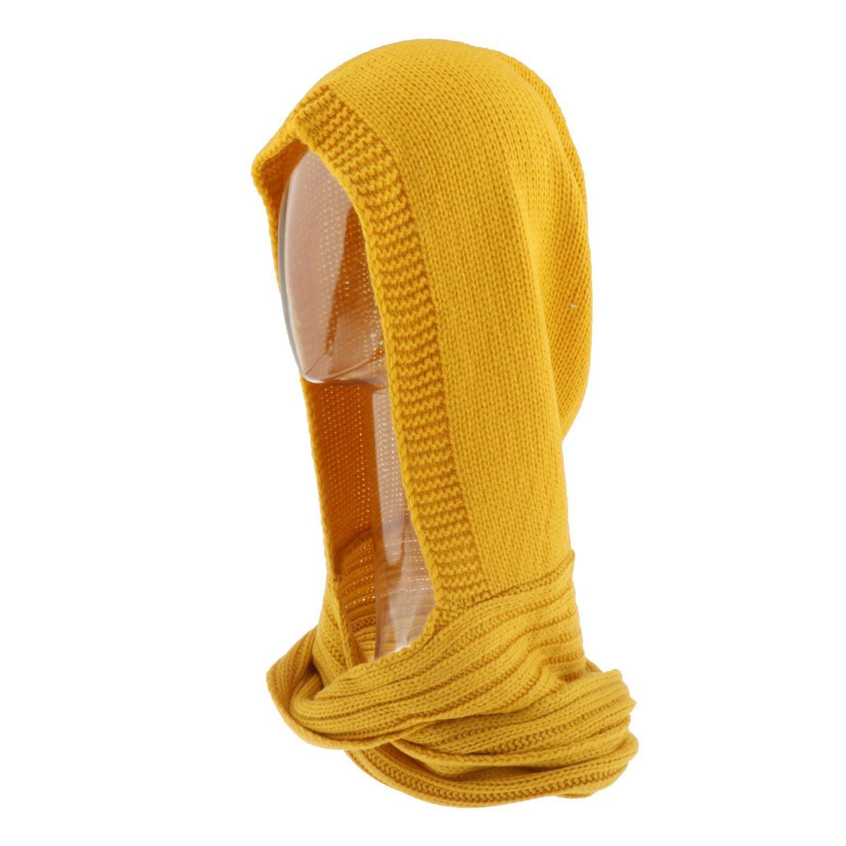Lady Hooded Scarf Warm Knitted Hoodie 3 In 1 Shawl Headscarf Yellow