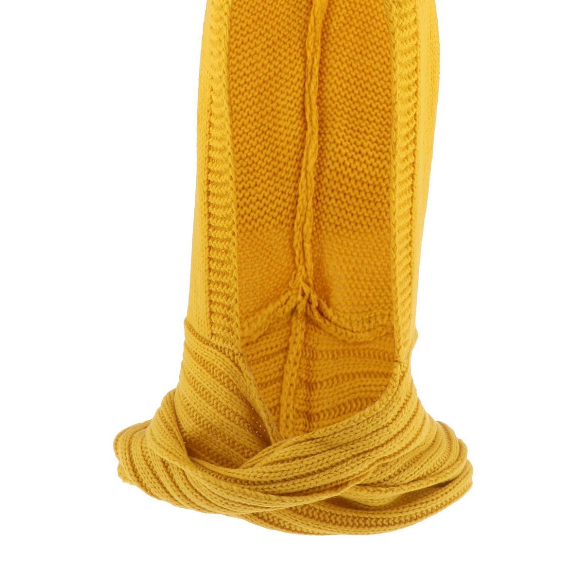 Lady Hooded Scarf Warm Knitted Hoodie 3 In 1 Shawl Headscarf Yellow