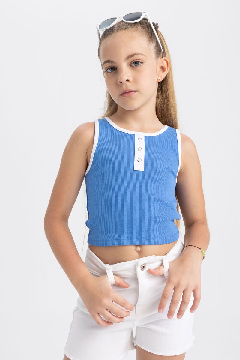 Girl Casual Cropped Fit Sleeveless Knitted Athlete - Blue