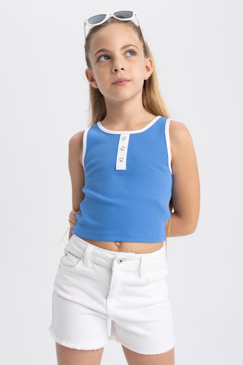 Girl Casual Cropped Fit Sleeveless Knitted Athlete - Blue
