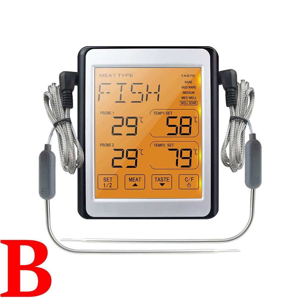 Pizza Oven Thermometer Timer Meat Food Cooking Temperature Monitor Meter  Kitchen Thermometer 24hr Counting Down With Two Probes