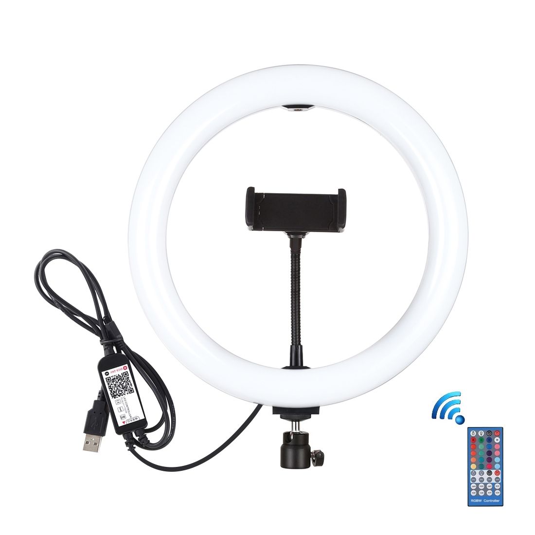 10.2 Inch 26cm USB RGBW Dimmable LED Ring Vlogging Photography Video Lights With Cold Shoe Tripod Ball Head & Remote Control & Phone Clamp(Black)