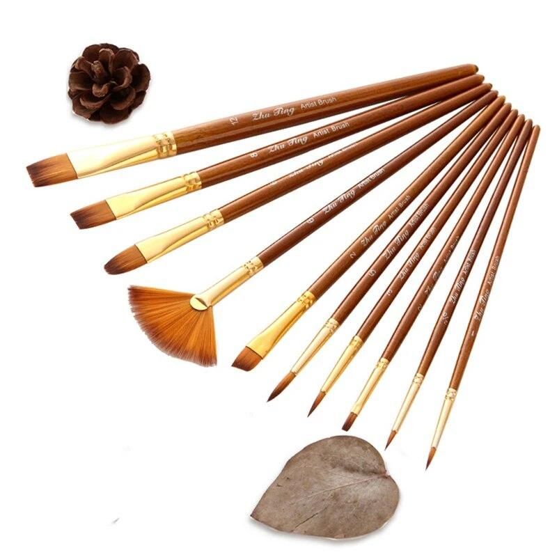 Hair Painting Brush Linen Paint Brushes Set Oil Acrylic Brush Watercolor Pen Round And Fan Shape Tip Brush 10Pcs/set