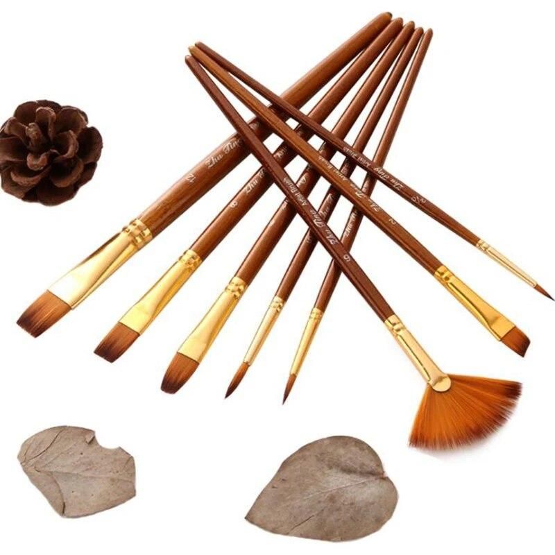 Hair Painting Brush Linen Paint Brushes Set Oil Acrylic Brush Watercolor Pen Round And Fan Shape Tip Brush 10Pcs/set