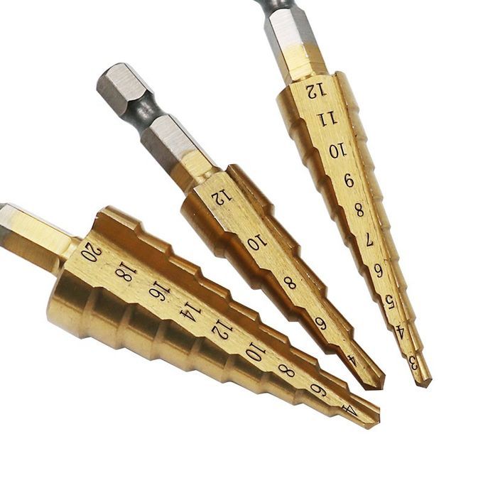 3pcs Hss Steel Titanium Coated Step Drill Bits