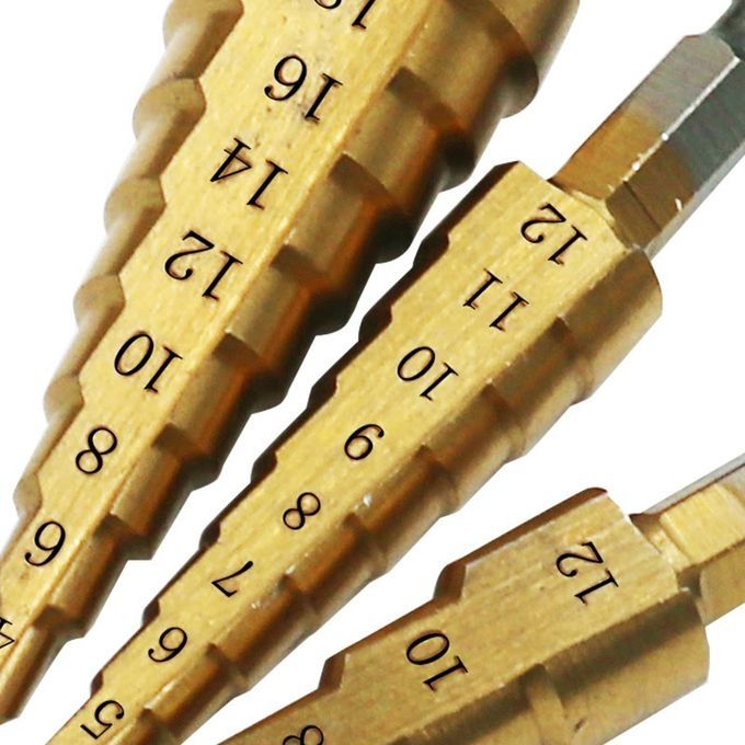 3pcs Hss Steel Titanium Coated Step Drill Bits