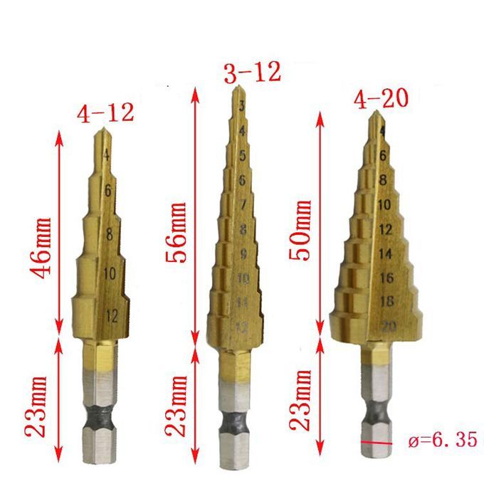 3pcs Hss Steel Titanium Coated Step Drill Bits