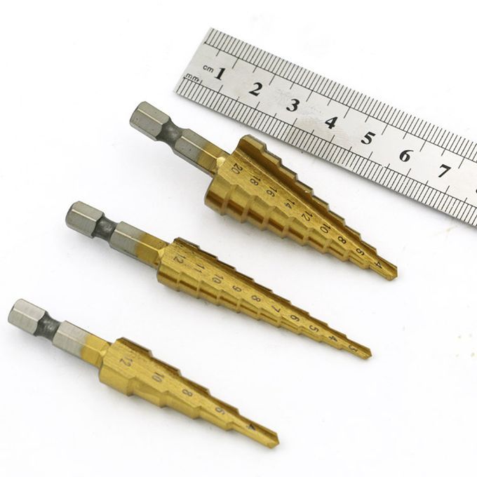 3pcs Hss Steel Titanium Coated Step Drill Bits