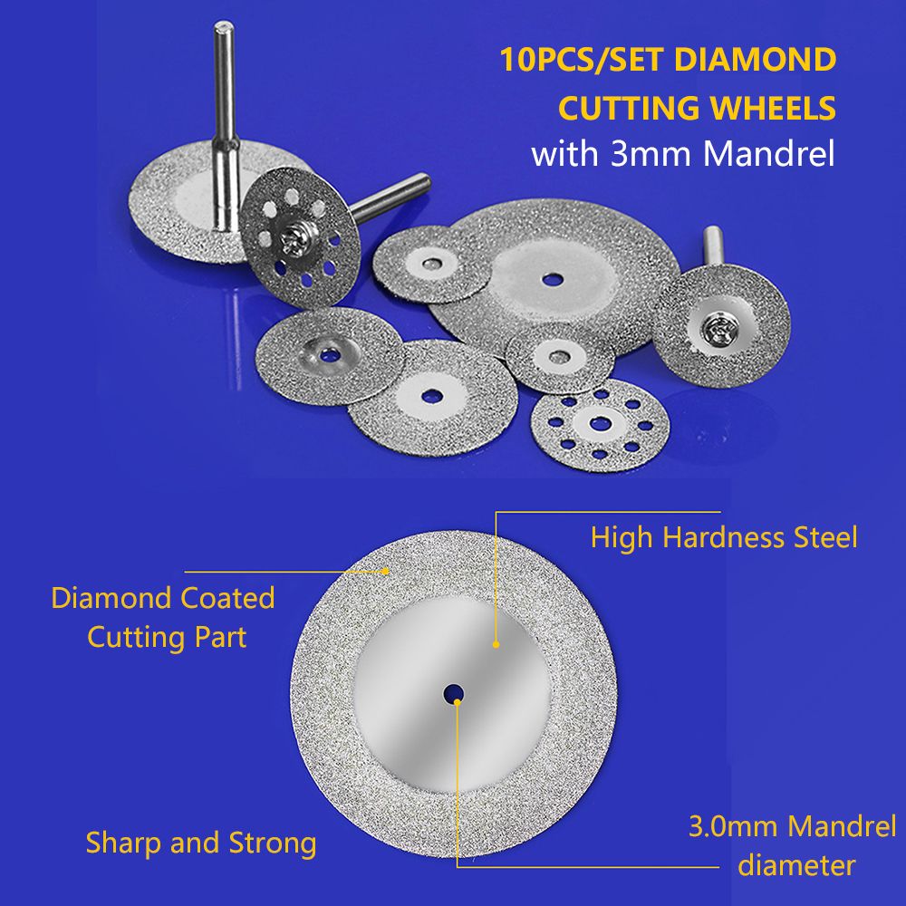 10pcs/set Diamond Cutting Wheels With 3mm Mandrel Diamond