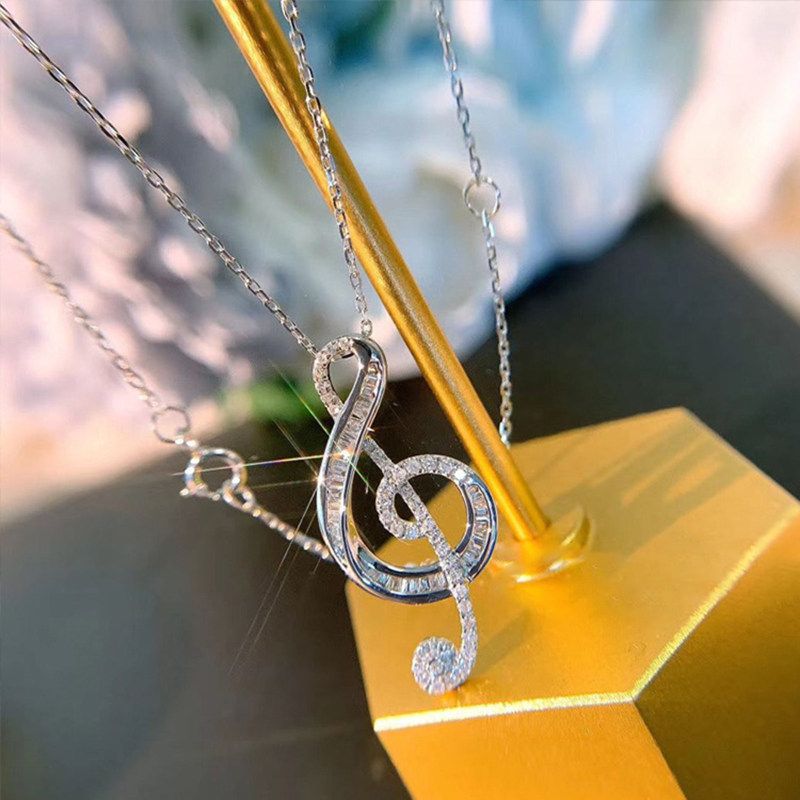 Women Fashion Rhinestone Musical Note Pendant Necklace