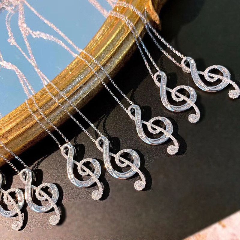 Women Fashion Rhinestone Musical Note Pendant Necklace