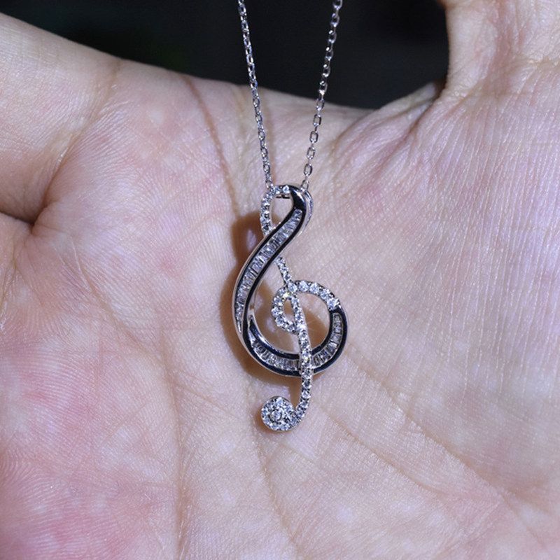 Women Fashion Rhinestone Musical Note Pendant Necklace