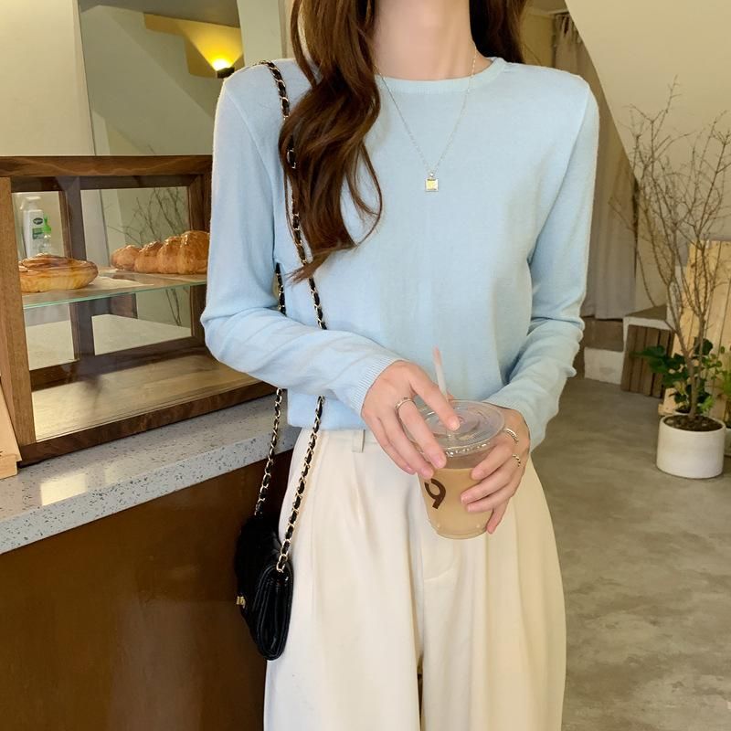 Knitted sweater autumn/winter Korean version with inner round neck sweater long sleeved knit bottom