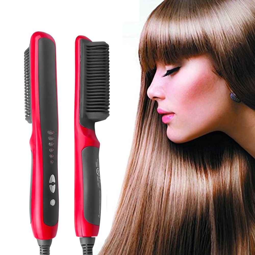 Hair Straight Electric Hair Straightener Steam Hot Comb Beard Straightener Styler Brush Hair Styling Tools For Women EU Without Box