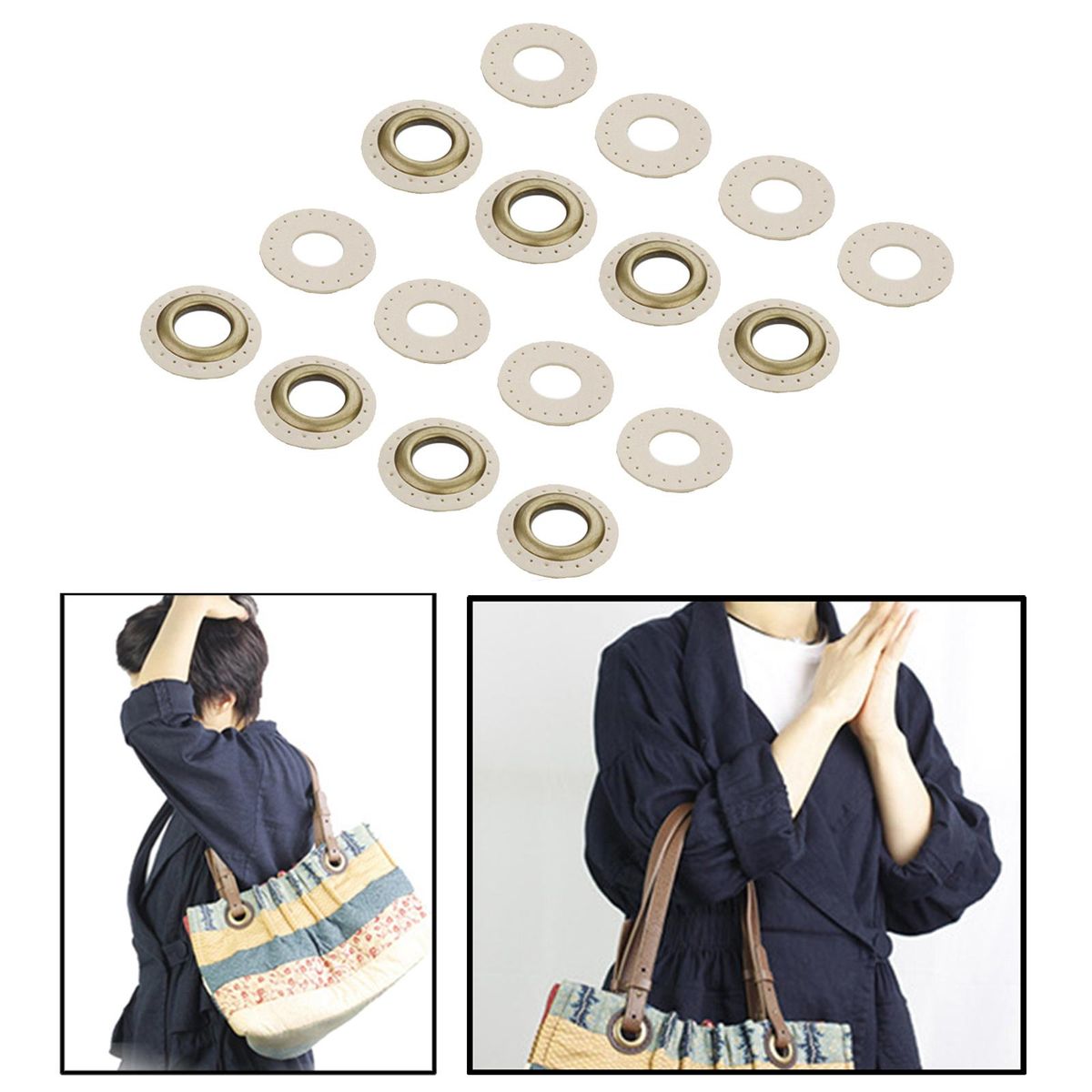 PU Leather Grommets Eyelets Set Sew On Sewing Purse Bags Shoes Beige