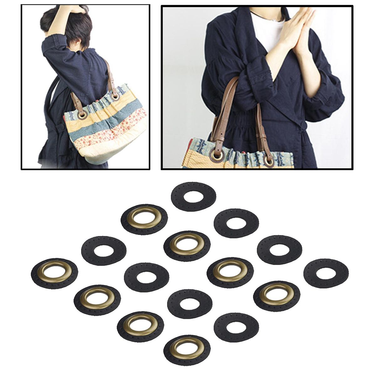 Loviver PU Leather Grommets Eyelets Set Patches Crafts Applique Black