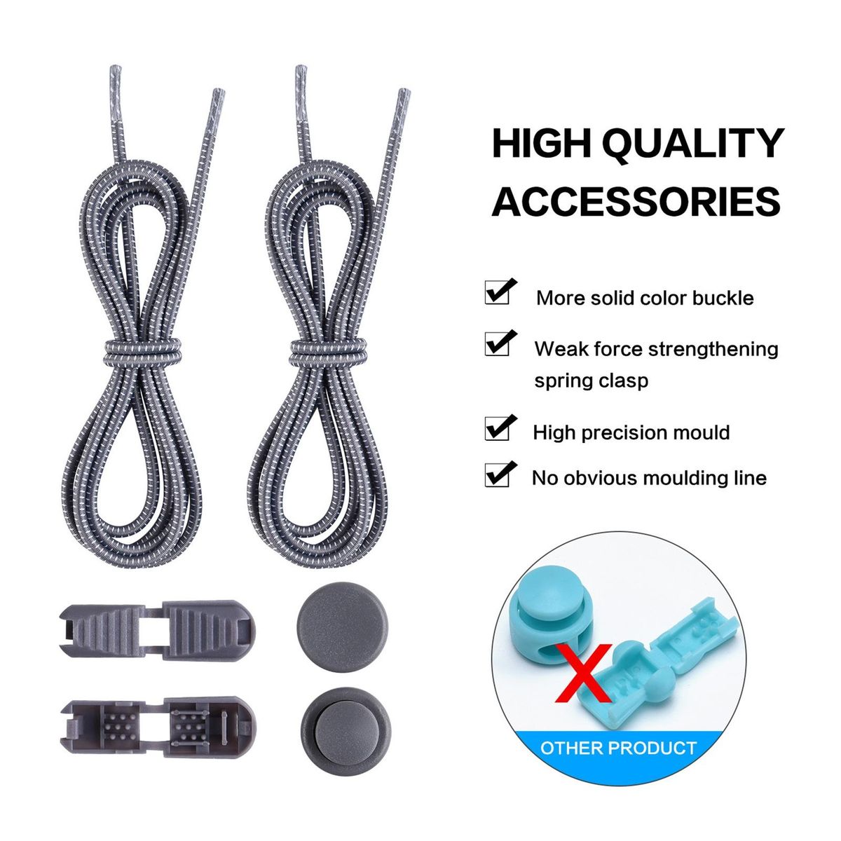 1 Set Tieless Shoelaces Elderly Children No Tie Shoes Strings Grey