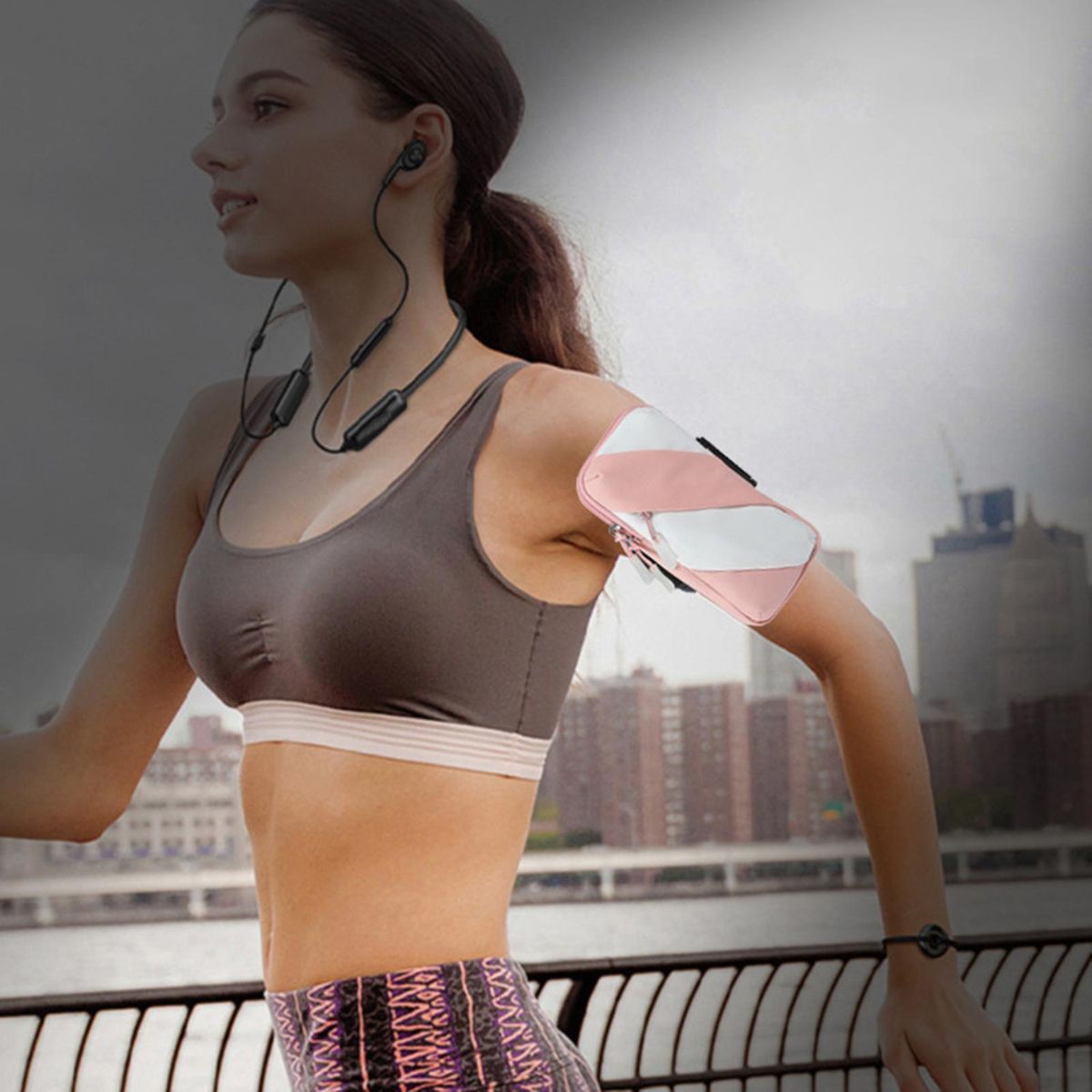 Sports Wrist Bag Fitness Gym Phone Arm Holder Pink White