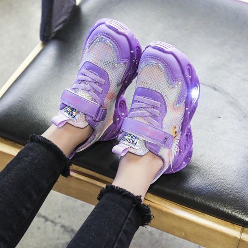 Kids LED Light-up Shoes Girls Velcro Sneakers Purple