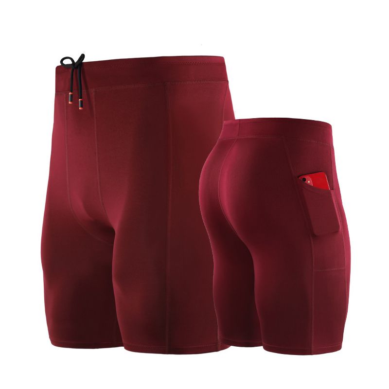 Sport Shorts For Men Running Tights Fitness Gym Clothing Male Training Bottoms Boxer Basketball Football Jerseys With Pocket-red