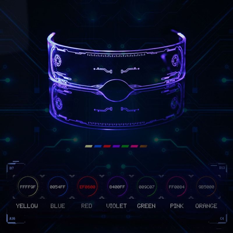 LED Visor Glasses Cyberpunk Light Up Glasses With 7 Colors