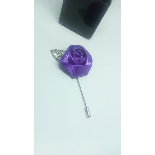 Purple Lapel Brooch With Silver Leaf + Free Box