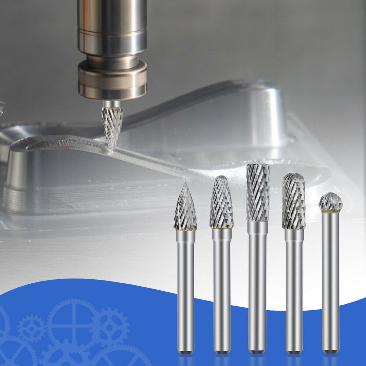 5Pcs Double Cut Tungsten Carbide Burrs 8mm Rotary Burr Set