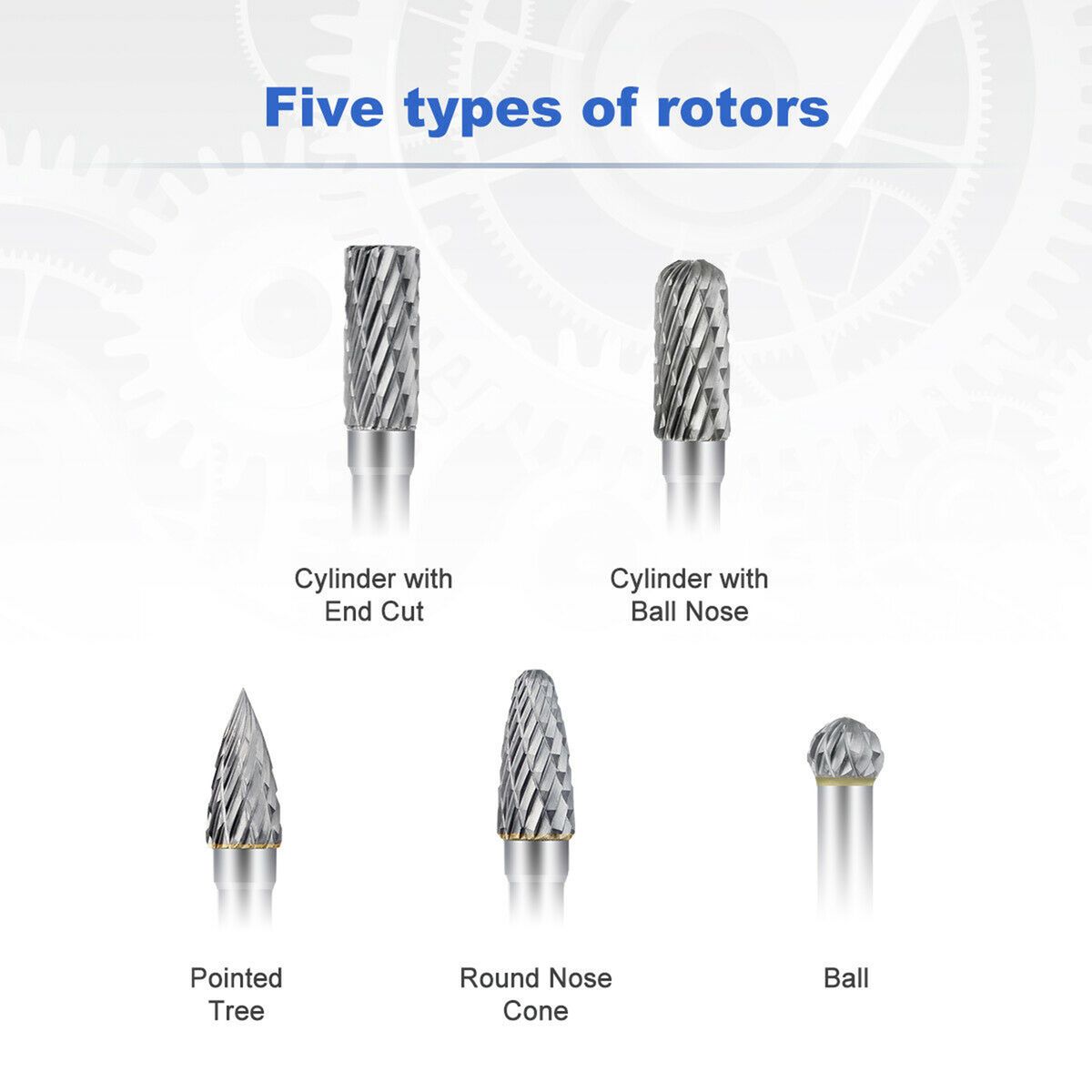 5Pcs Double Cut Tungsten Carbide Burrs 8mm Rotary Burr Set