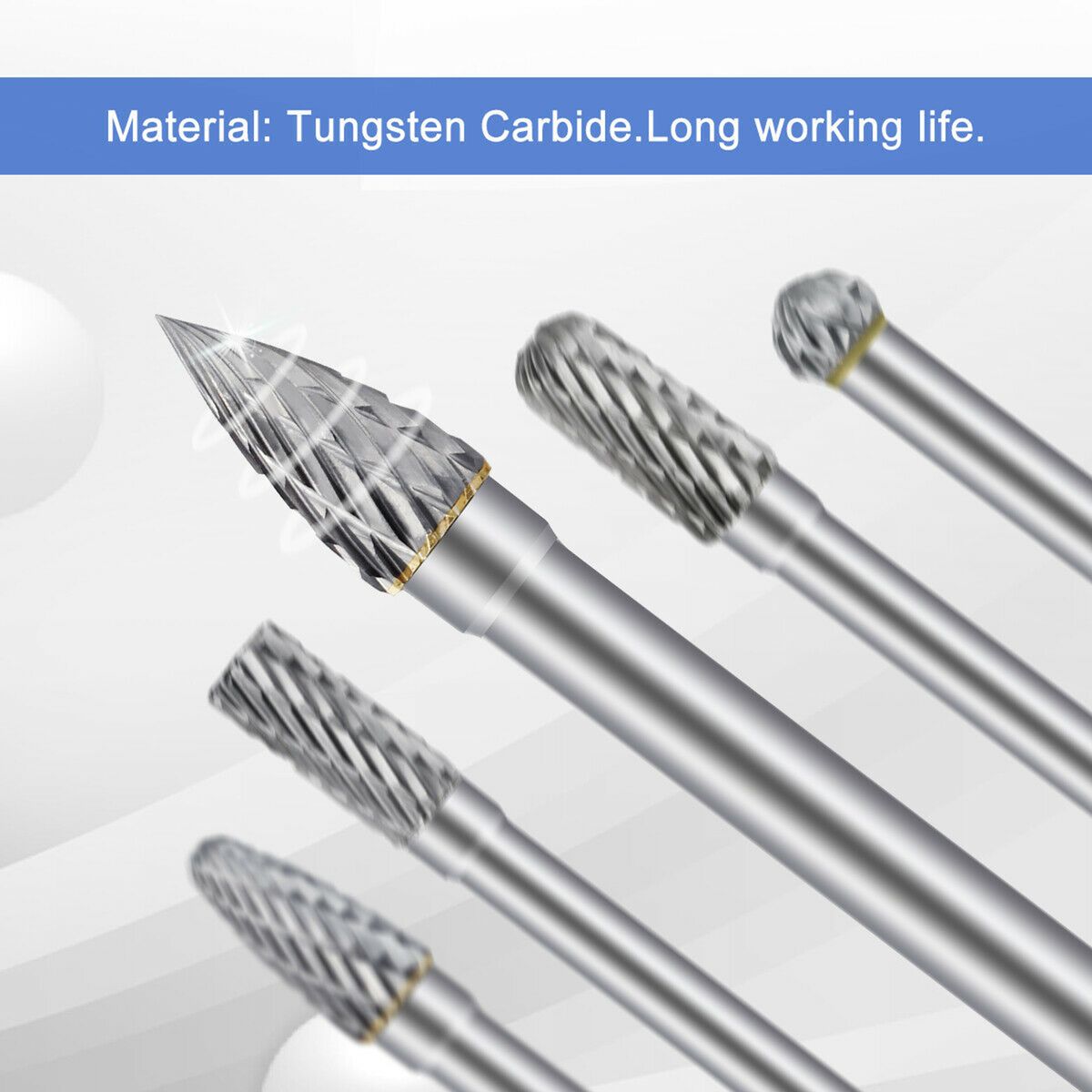 5Pcs Double Cut Tungsten Carbide Burrs 8mm Rotary Burr Set