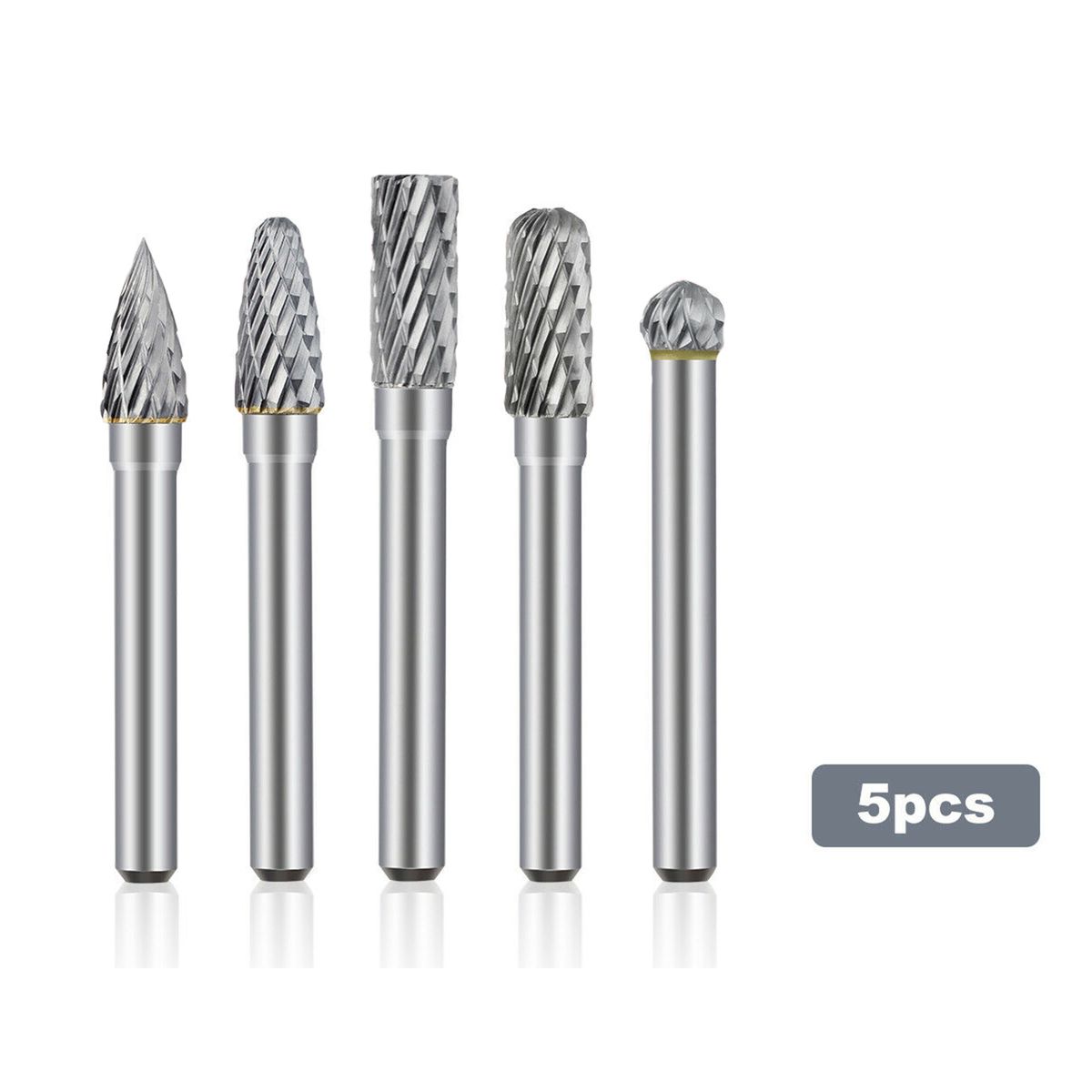 5Pcs Double Cut Tungsten Carbide Burrs 8mm Rotary Burr Set
