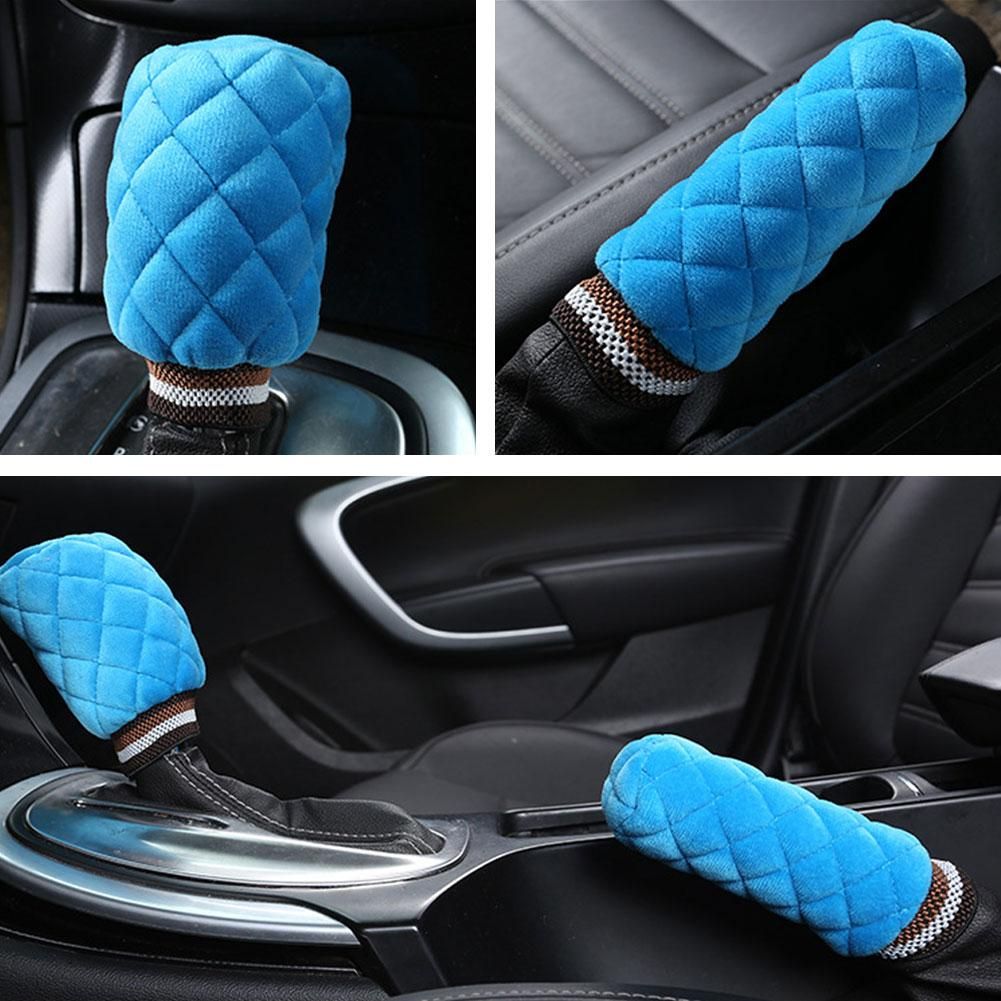 2Pcs Plush Car Interior Gear Shift Knob Cover Warm-Black