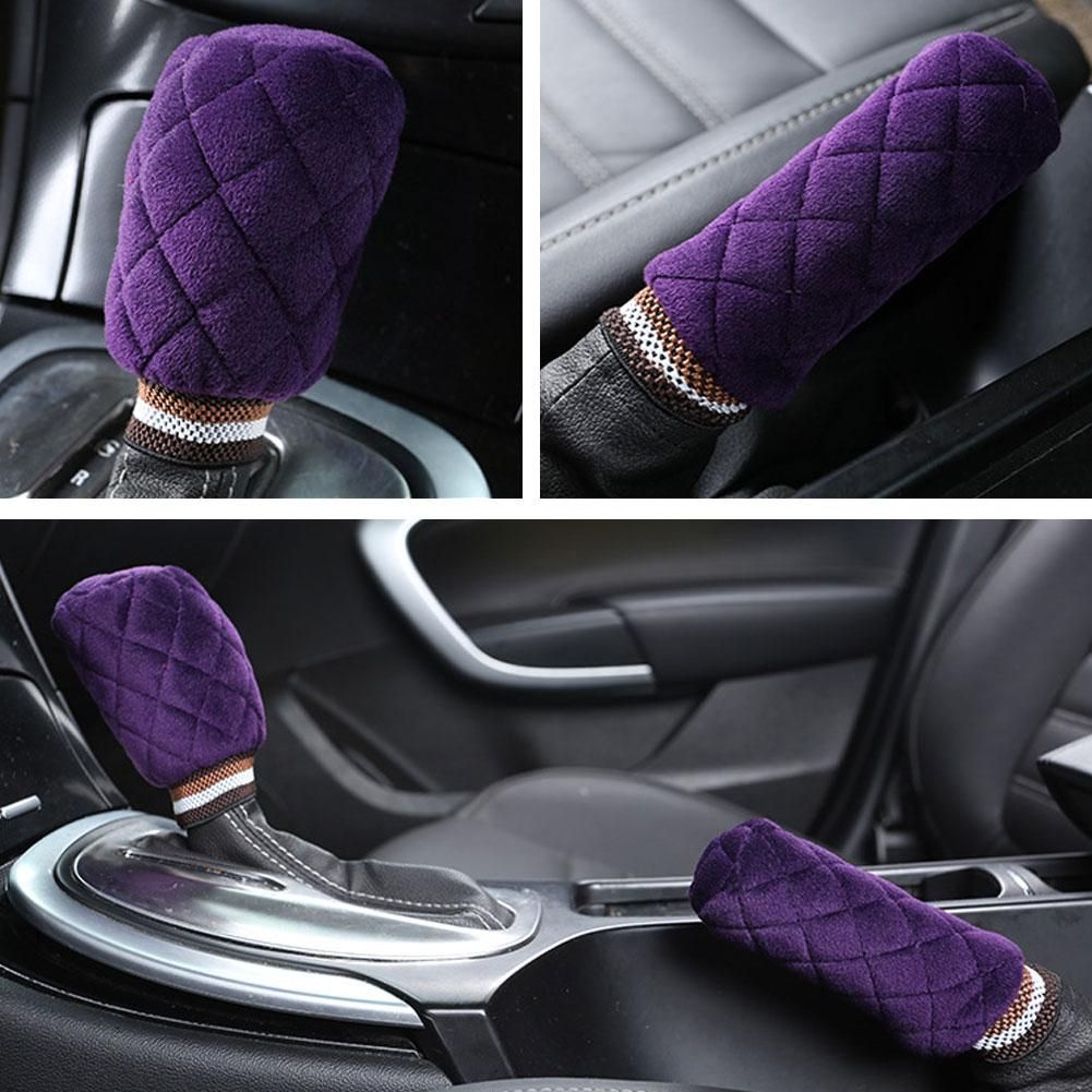 2Pcs Plush Car Interior Gear Shift Knob Cover Warm-Black