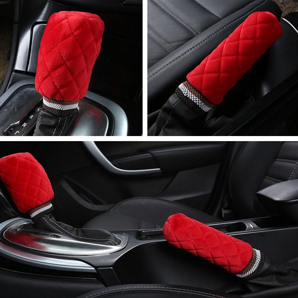 2Pcs Plush Car Interior Gear Shift Knob Cover Warm-Black