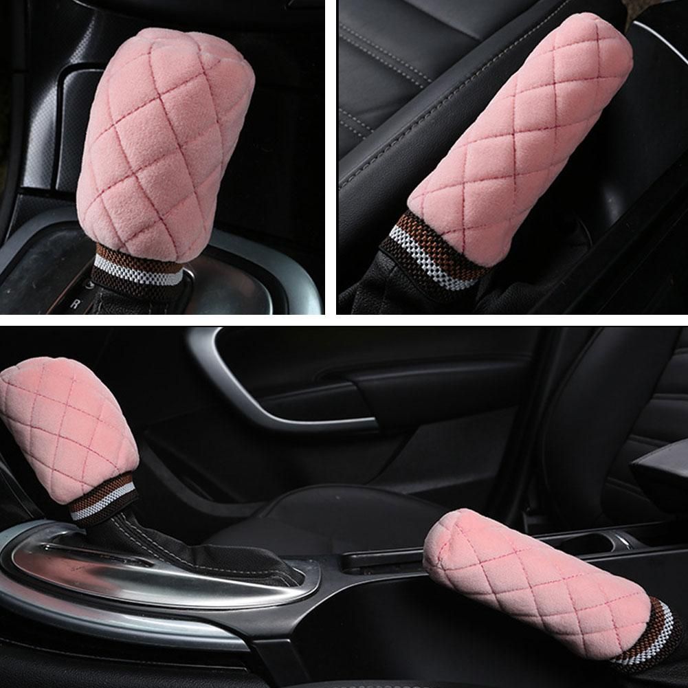 2Pcs Plush Car Interior Gear Shift Knob Cover Warm-Black