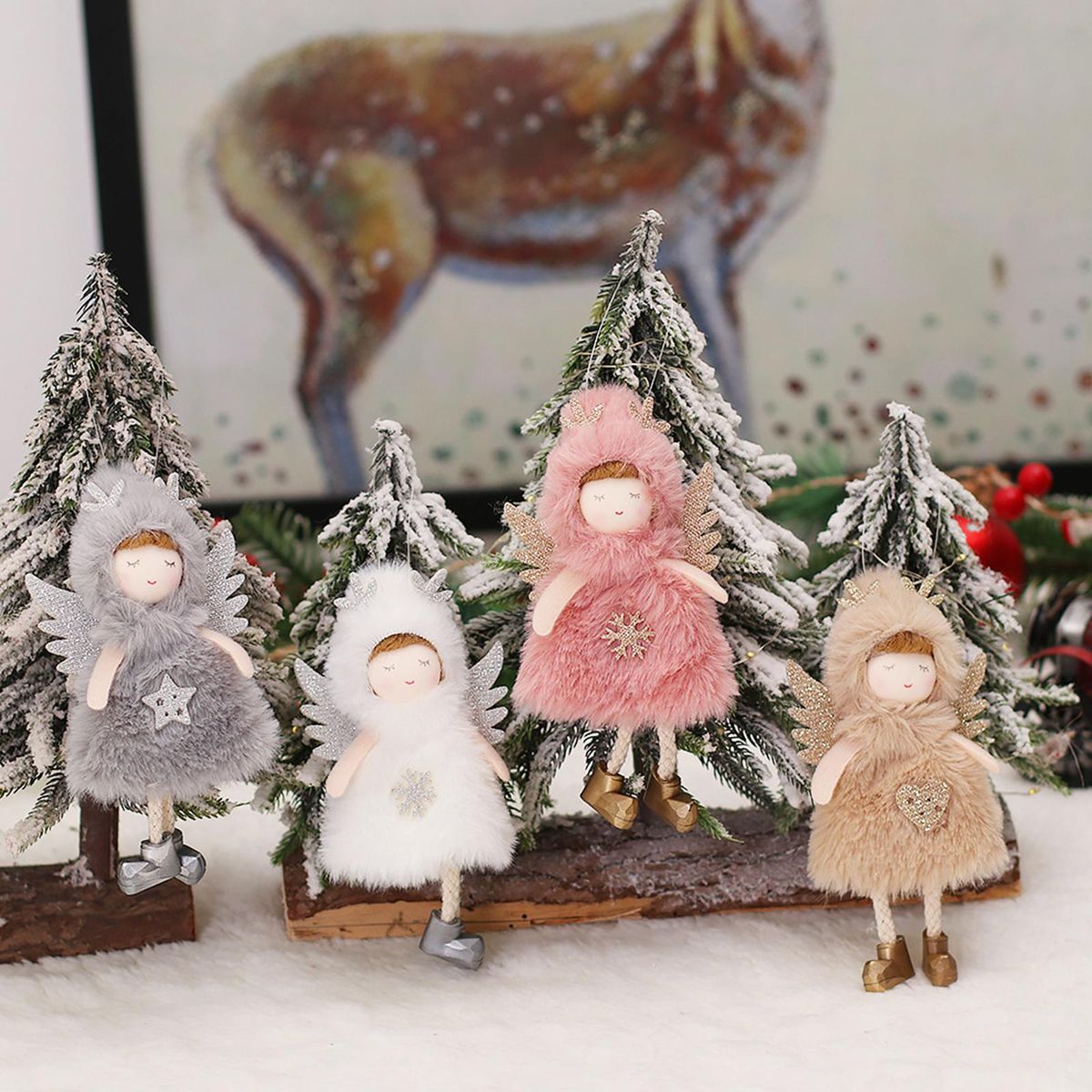 Angel with Wings Pendants Ornament Christmas Tree Hanging Sign Merry Christmas Xmas Tree Hanging Decorations DIY Xmas Party Ornaments