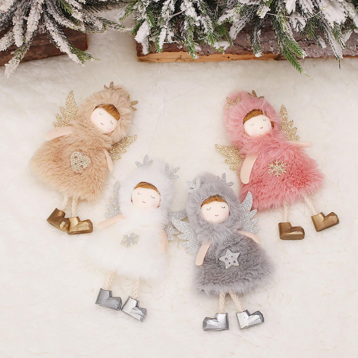 Angel with Wings Pendants Ornament Christmas Tree Hanging Sign Merry Christmas Xmas Tree Hanging Decorations DIY Xmas Party Ornaments