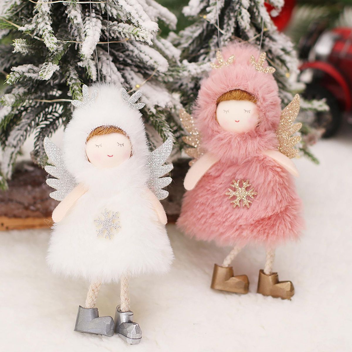 Angel with Wings Pendants Ornament Christmas Tree Hanging Sign Merry Christmas Xmas Tree Hanging Decorations DIY Xmas Party Ornaments