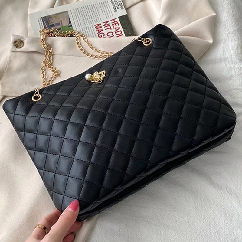 Women Fashion High Capacity Tote Bag Crown Pearl Shoulder Bag Chain Rhombus Handbags For Ladies