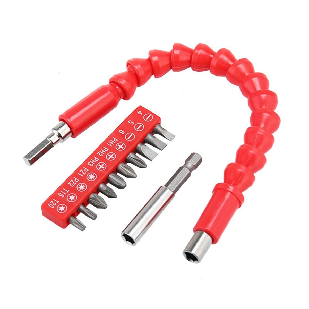 Flexible Drill Bit Extension 275mm Bendable Soft Shaft with 10Pcs Screwdriver Bit Set 1Pc Magnetic Drill Extension Bar for Home Furniture