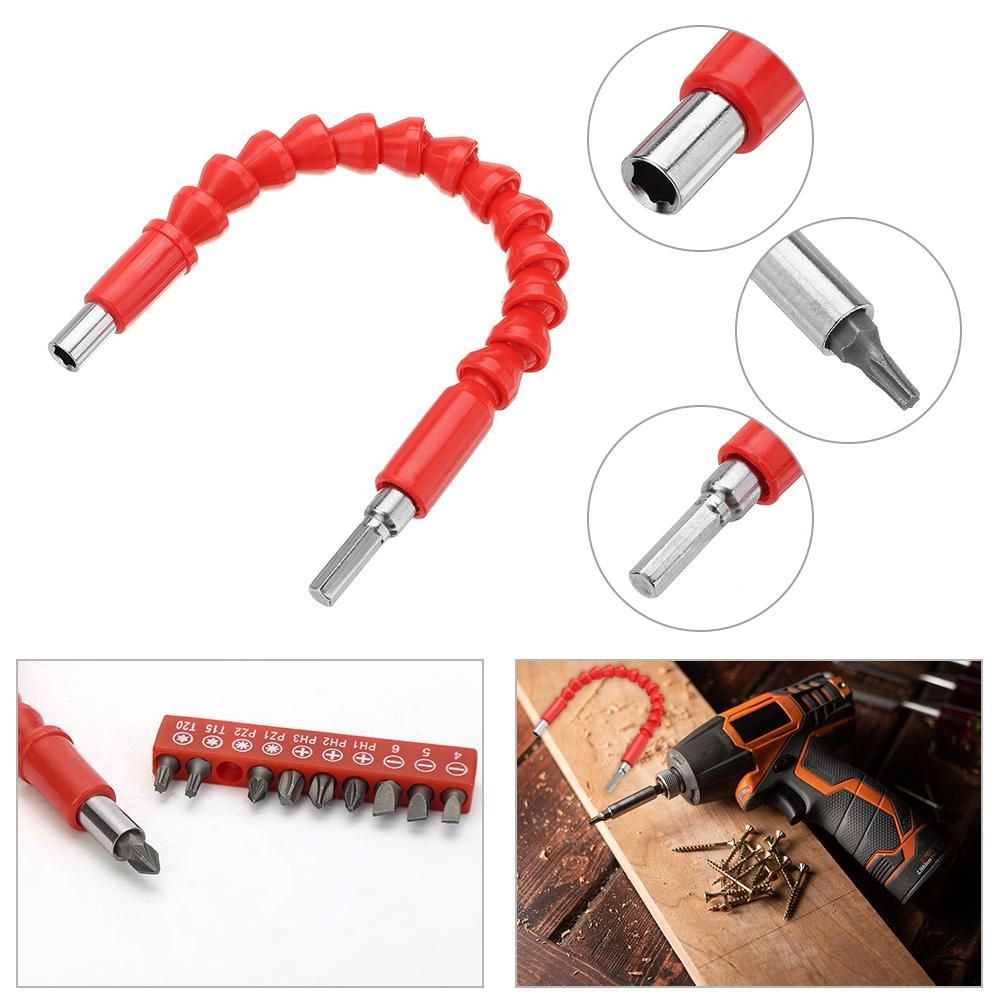 Flexible Drill Bit Extension 275mm Bendable Soft Shaft with 10Pcs Screwdriver Bit Set 1Pc Magnetic Drill Extension Bar for Home Furniture