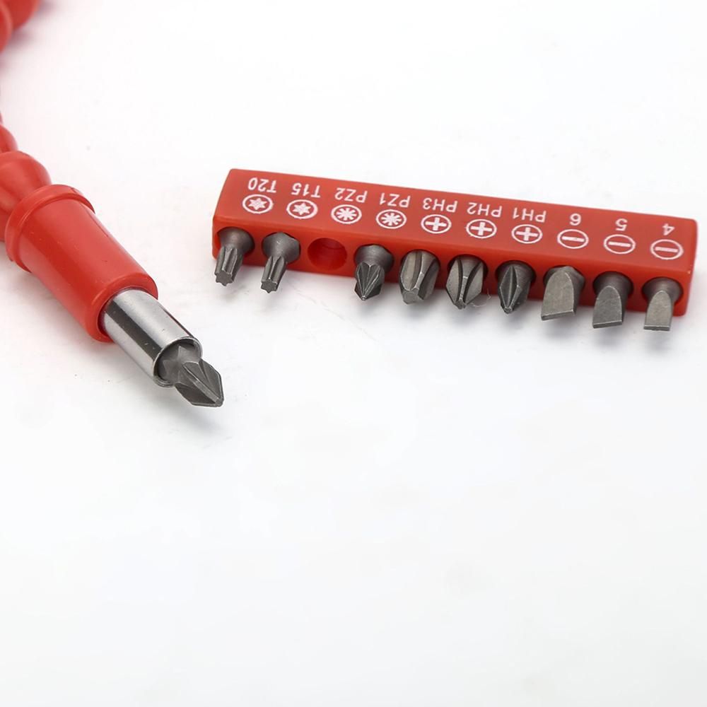 Flexible Drill Bit Extension 275mm Bendable Soft Shaft with 10Pcs Screwdriver Bit Set 1Pc Magnetic Drill Extension Bar for Home Furniture