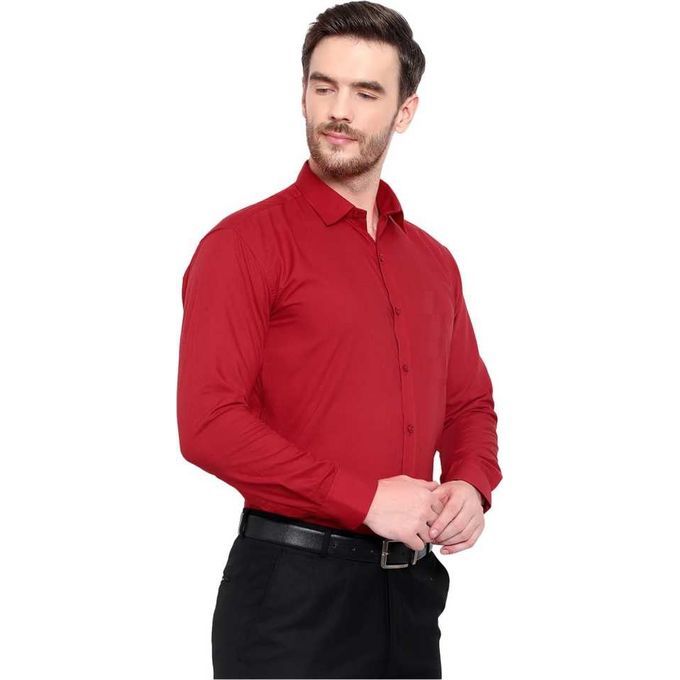 Men's Corporate Quality Formal Plain Red Long Sleeve Shirt