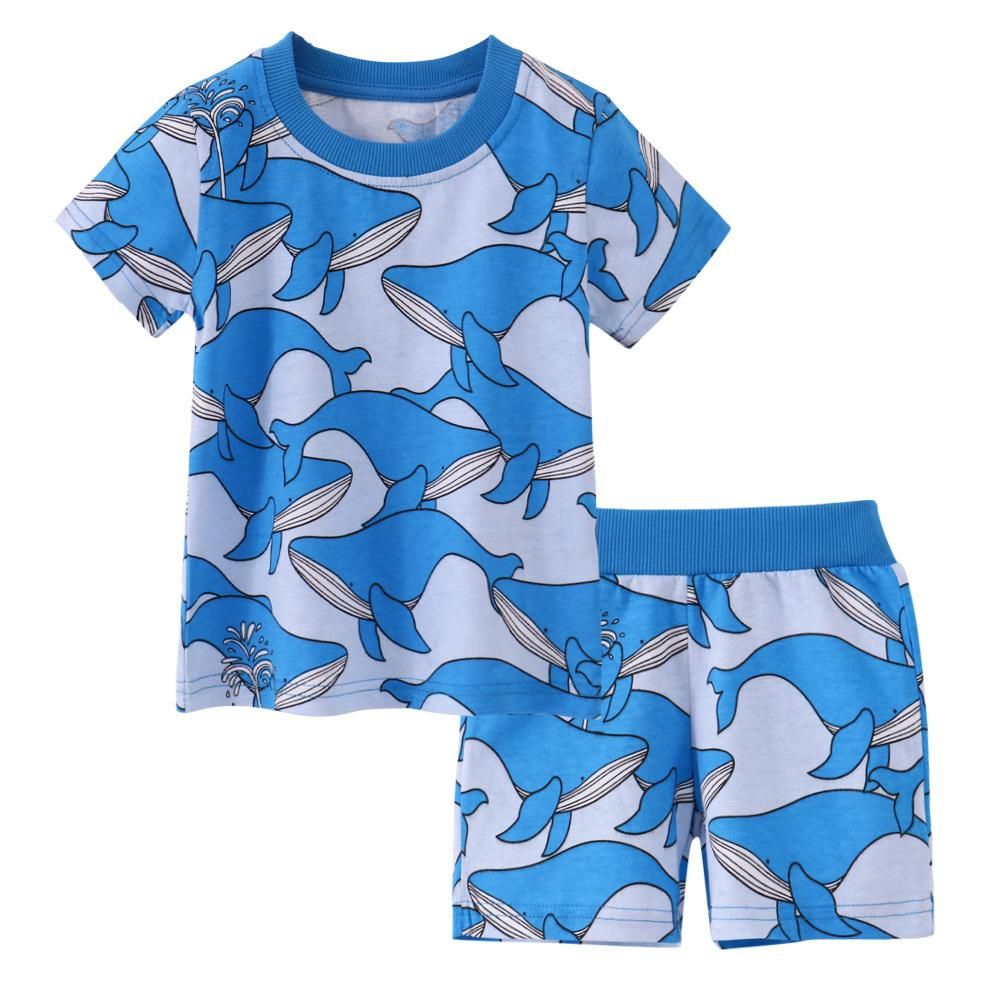 Boys' Cartoon Half Sleeve Children's Suit Short Sleeve Shorts Two-Piece Cotton Texture Pri