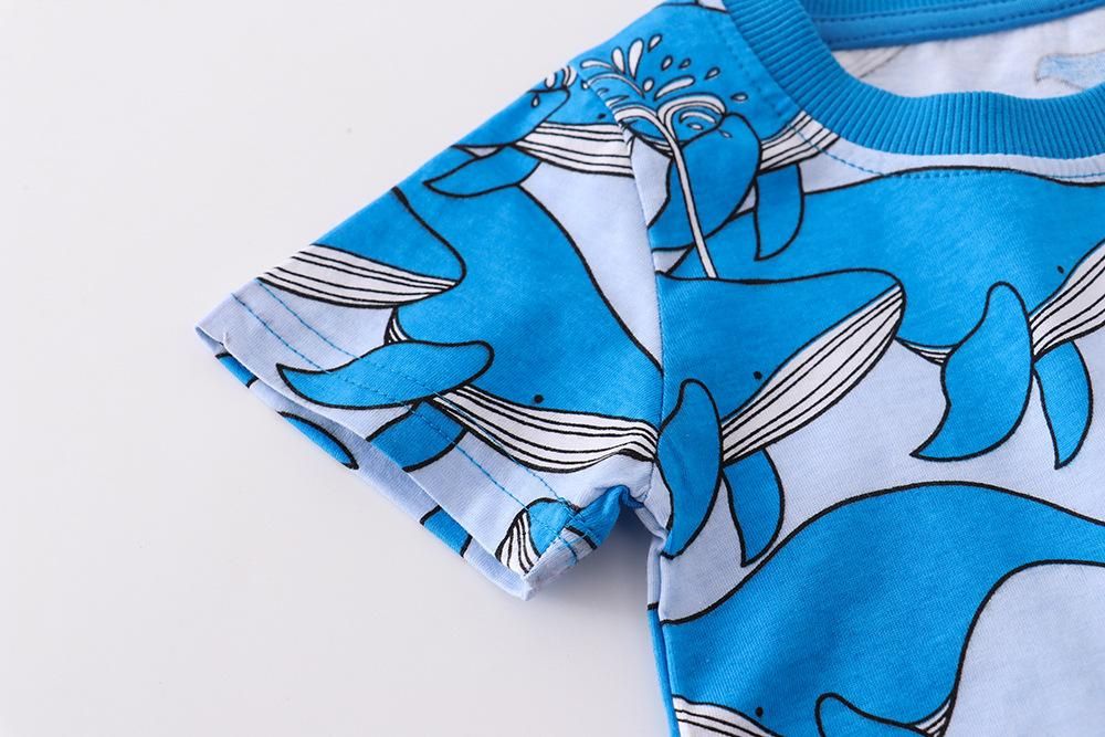 Boys' Cartoon Half Sleeve Children's Suit Short Sleeve Shorts Two-Piece Cotton Texture Pri