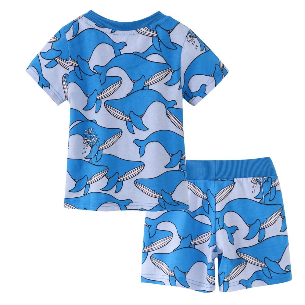 Boys' Cartoon Half Sleeve Children's Suit Short Sleeve Shorts Two-Piece Cotton Texture Pri