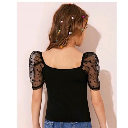 Girls Dobby Mesh Short Sleeve Top -SIZE RUN VERY SLIM & SMALL(ORDER 3 SIZES UP)