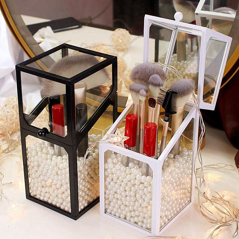 Makeup Brush Storage Bucket Transparent Glass Makeup Brush Tube Desktop Dresser Brushware Eyebrow Pencil Storage Box