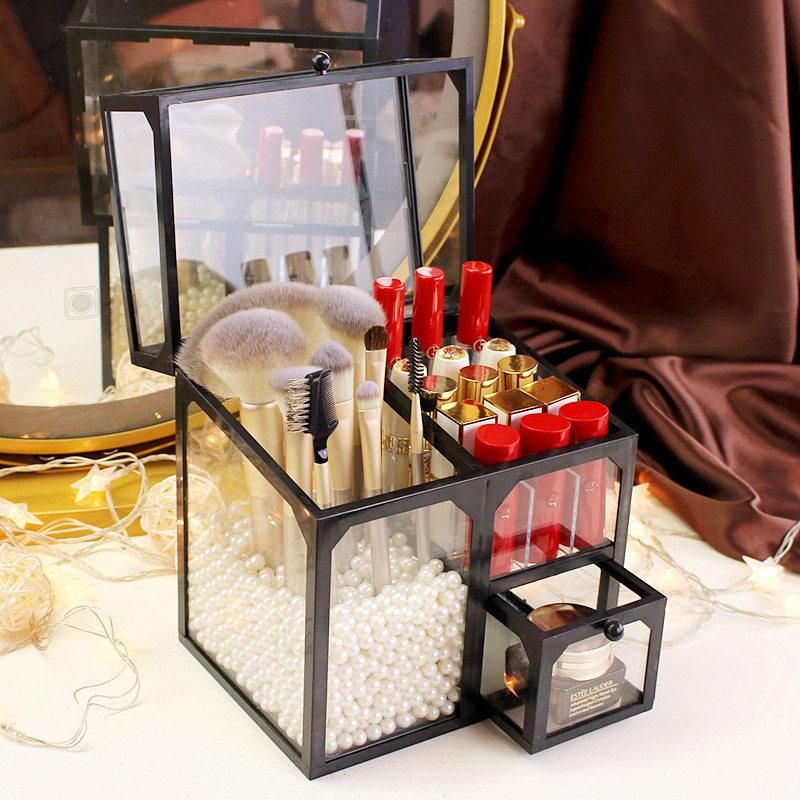 Makeup Brush Storage Bucket Transparent Glass Makeup Brush Tube Desktop Dresser Brushware Eyebrow Pencil Storage Box
