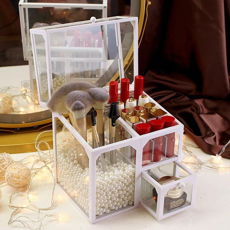Makeup Brush Storage Bucket Transparent Glass Makeup Brush Tube Desktop Dresser Brushware Eyebrow Pencil Storage Box